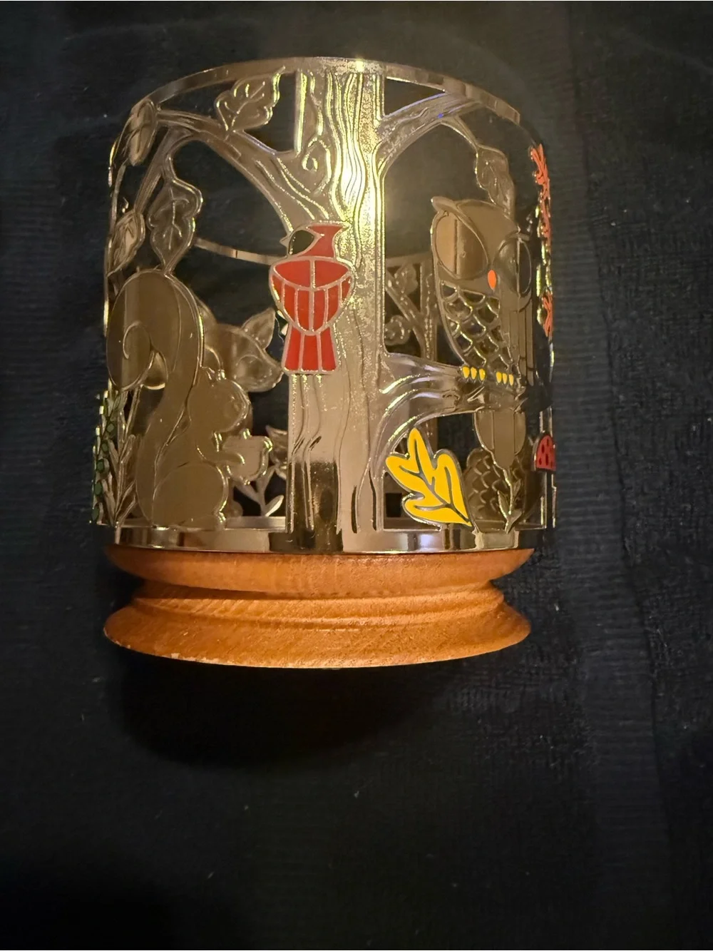 Whimsical Orange Fox Candle Holder with Sunflower Design